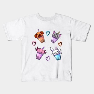 Cute Bubble Tea Animals Kids T-Shirt